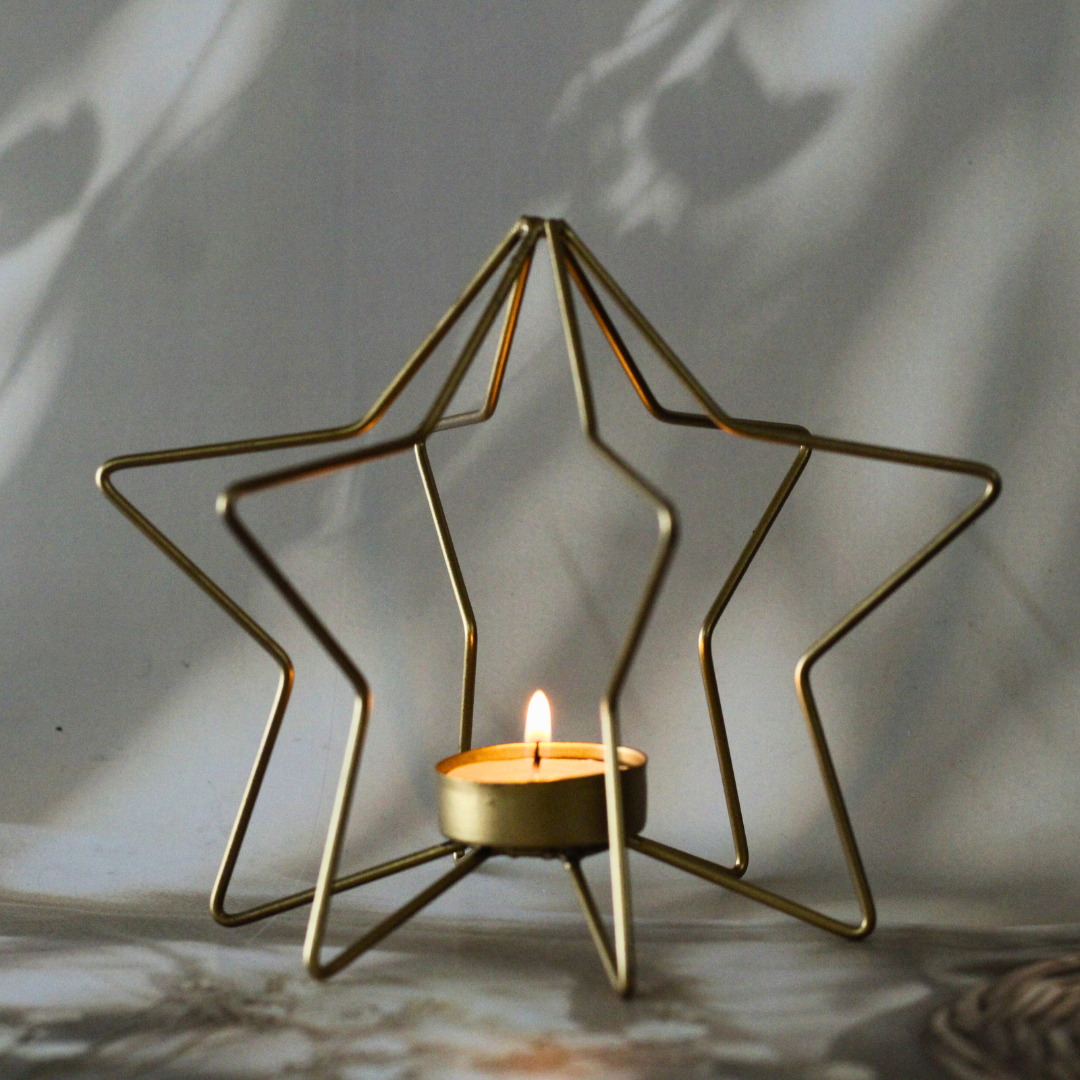 Celestial Starfire Metal Candle Stand for Wiccans and Meditation Rituals – Elevate Your Spiritual Practices