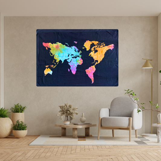 World Map Tapestry – Vibrant Boho Wall Hanging for Travel Lovers