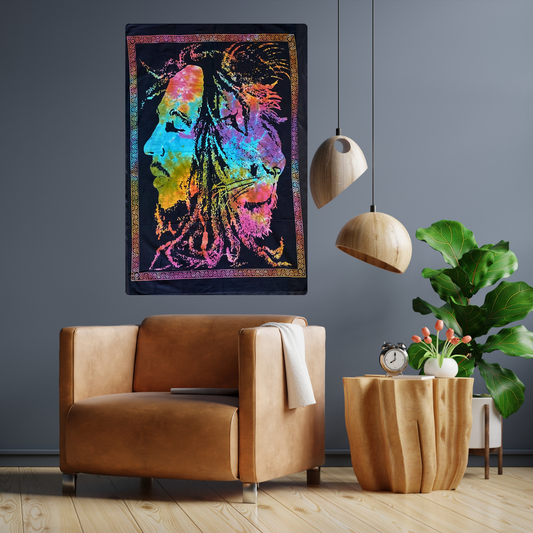 Mystic Rasta Lion Tapestry Altar Cloth – Spiritual Boho Wall Hanging for Energy