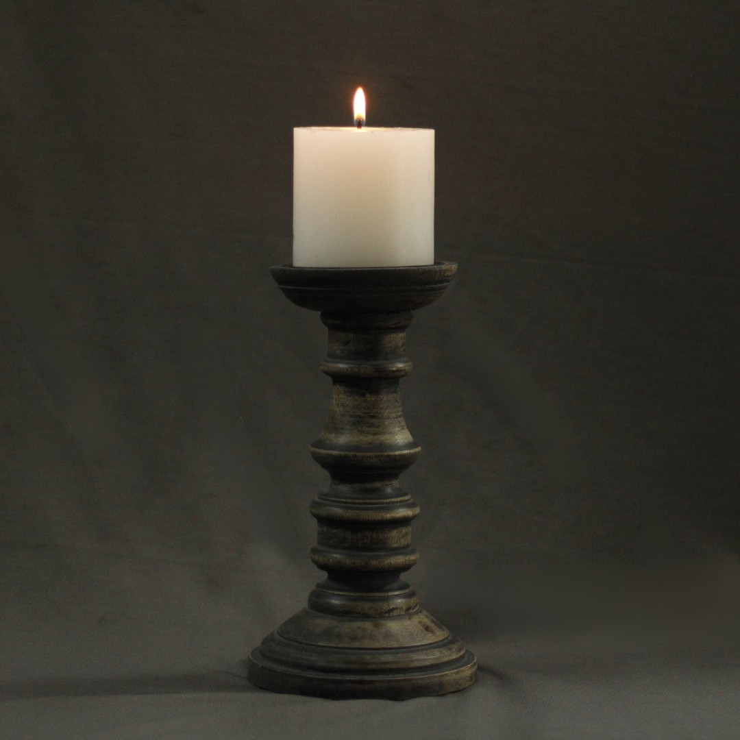 Antique Wooden Pillar Candle Stand – Elegant Home Décor for Rituals