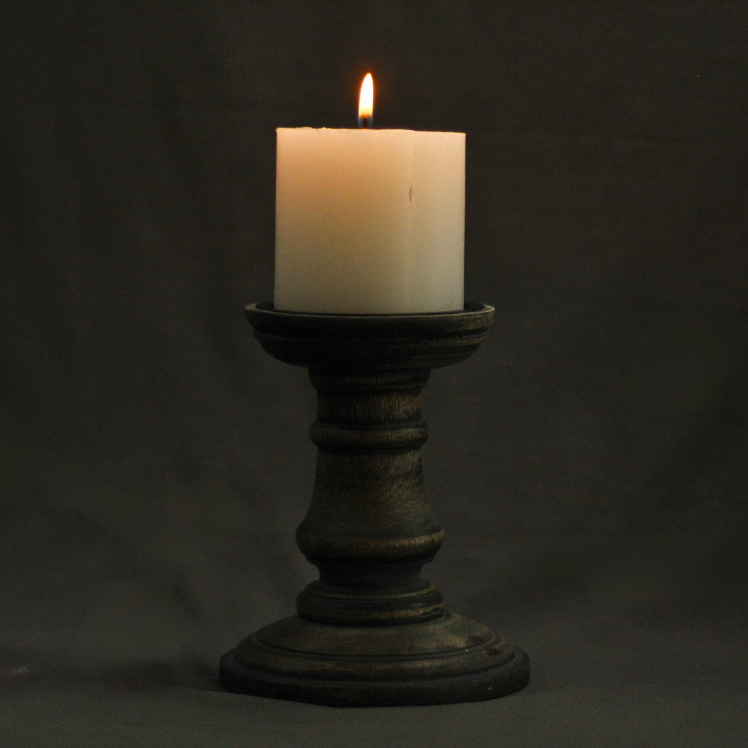 Antique Wooden Pillar Candle Stand – Elegant Home Décor for Rituals