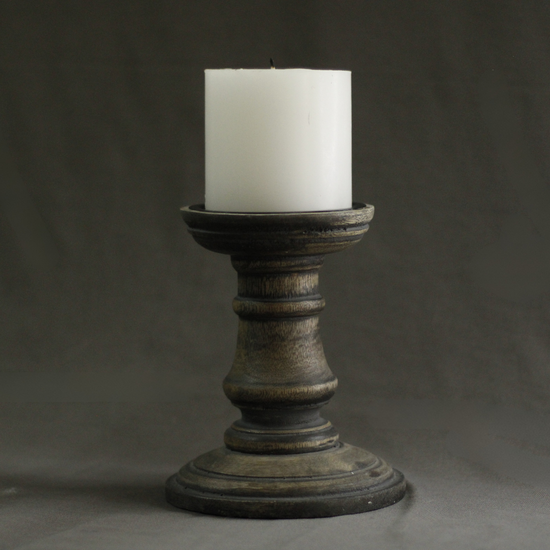 Antique Wooden Pillar Candle Stand – Elegant Home Décor for Rituals