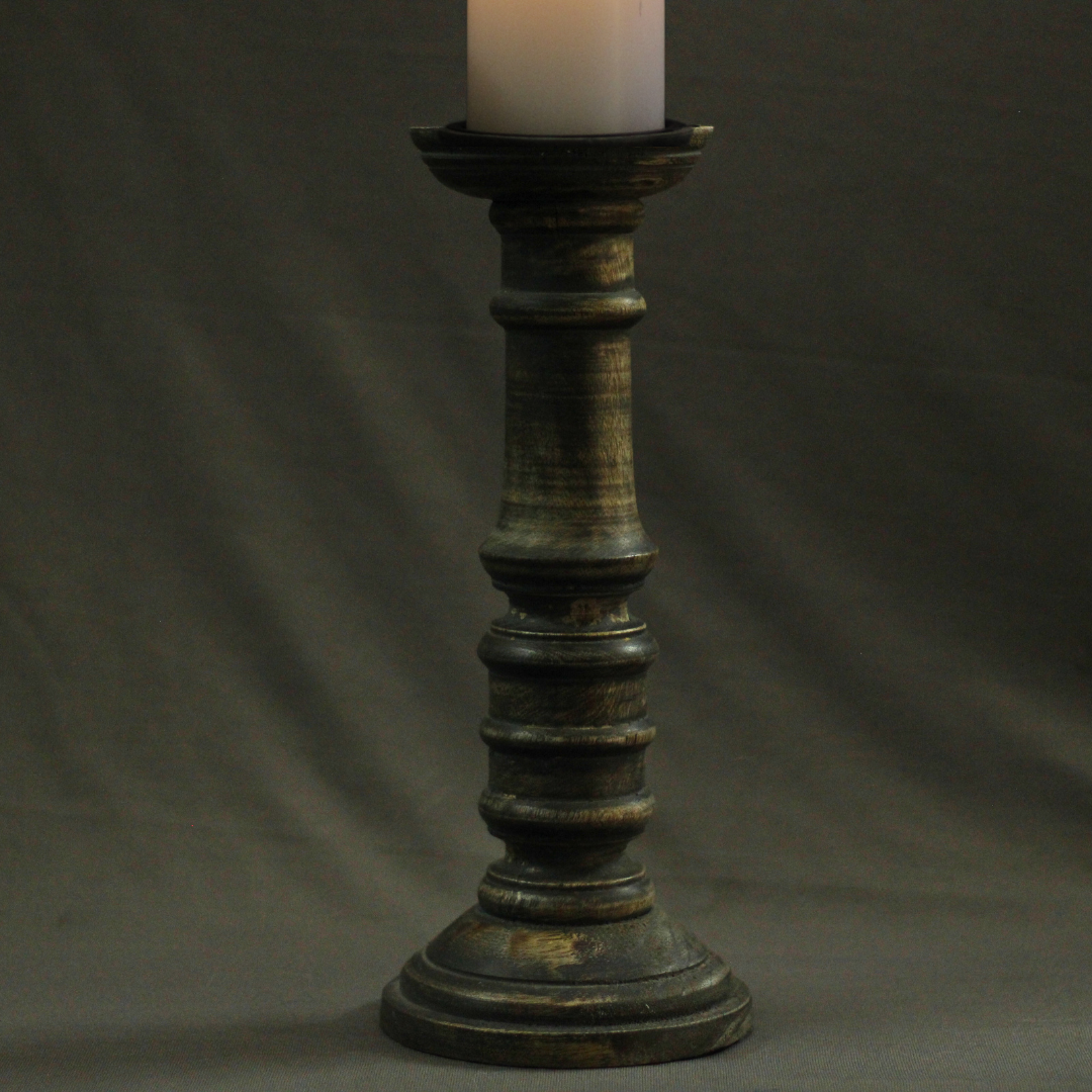 Antique Wooden Pillar Candle Stand – Elegant Home Décor for Rituals