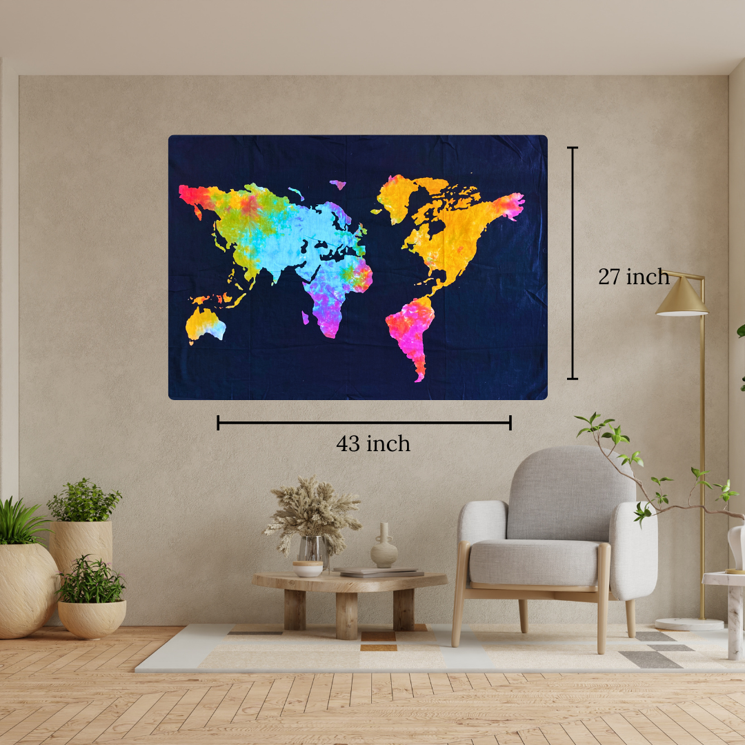 World Map Tapestry – Vibrant Boho Wall Hanging for Travel Lovers