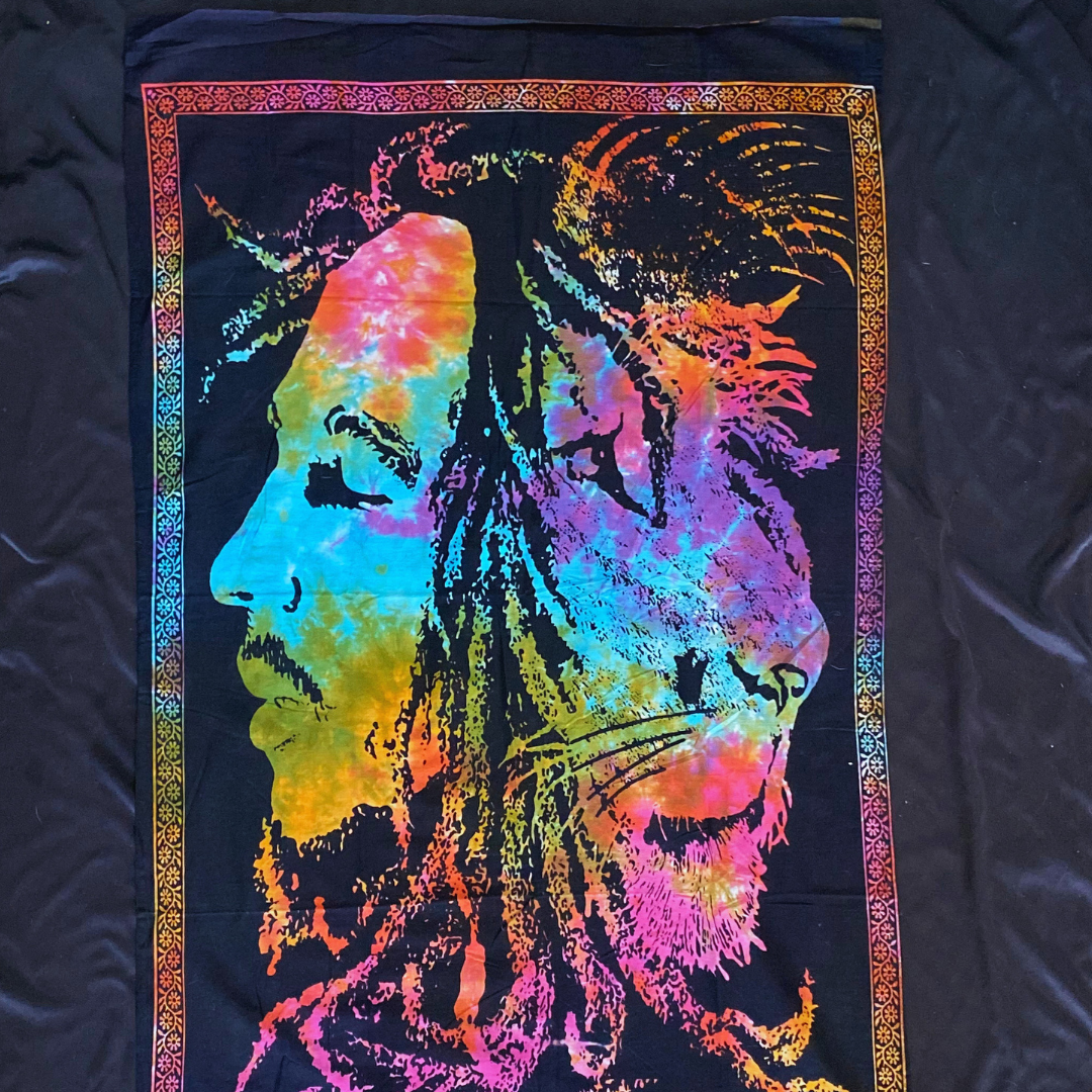 Mystic Rasta Lion Tapestry Altar Cloth – Spiritual Boho Wall Hanging for Energy