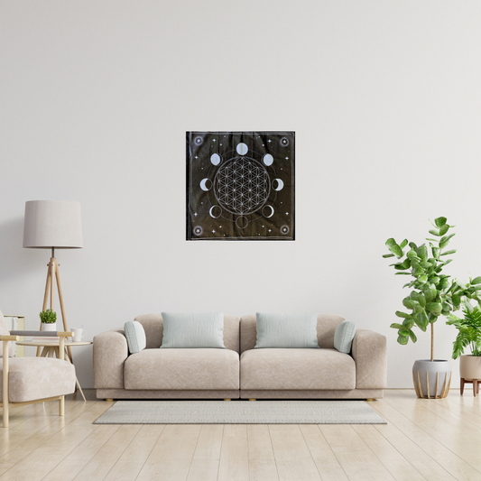 Lunar Flower of Life Altar Cloth | Sacred Geometry Tapestry for Energy Healing