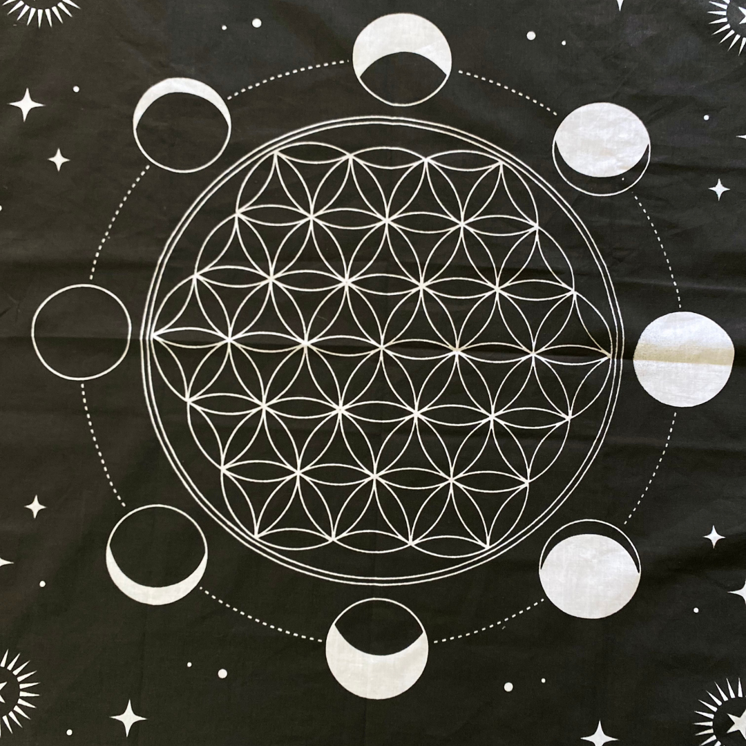 Lunar Flower of Life Altar Cloth | Sacred Geometry Tapestry for Energy Healing