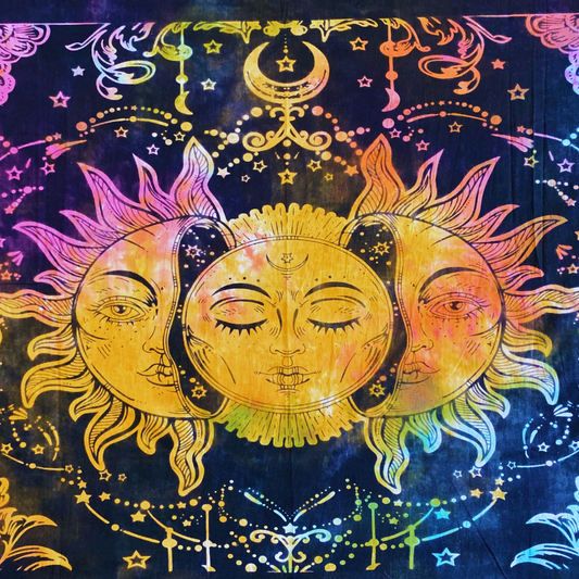 Tarot Triple Sun Tapestry | Altar Cloth for Sacred Spaces, Rituals, and Spiritual Decor