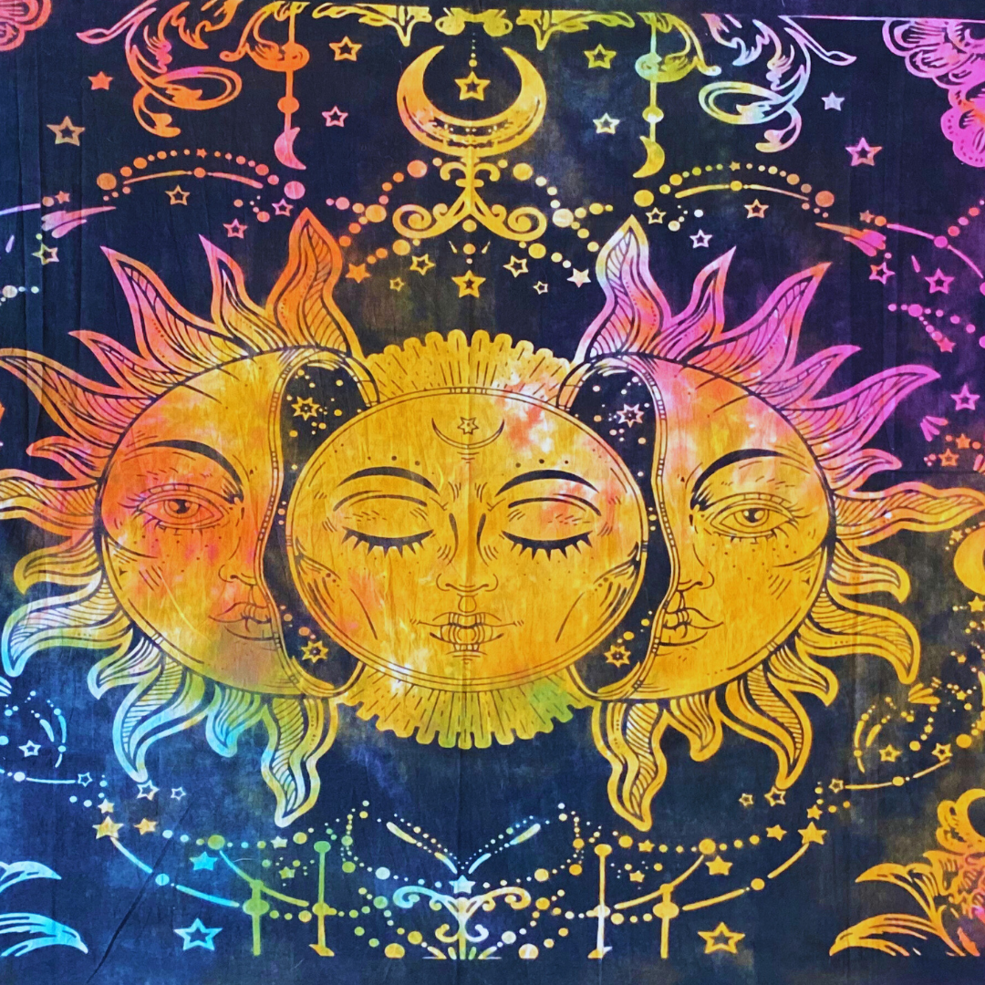 Tarot Triple Sun Tapestry | Altar Cloth for Sacred Spaces, Rituals, and Spiritual Decor