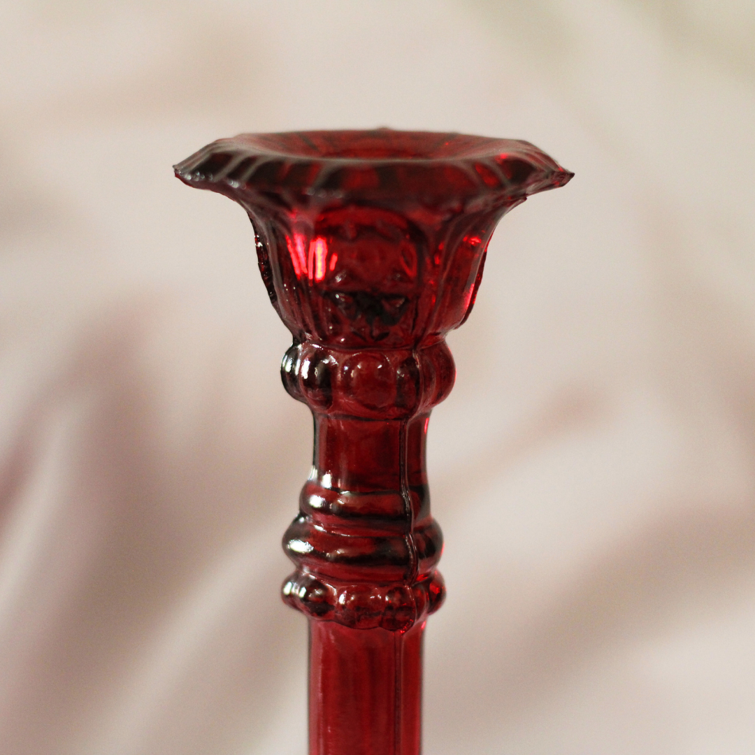 Mystic Scarlet Glass Candle Stand – Elegant Rituals Candle Holder