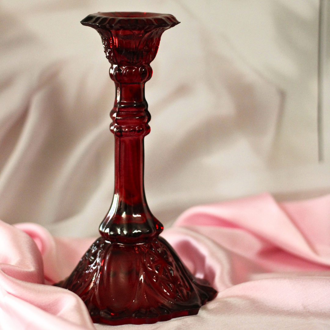 Mystic Scarlet Glass Candle Stand – Elegant Rituals Candle Holder