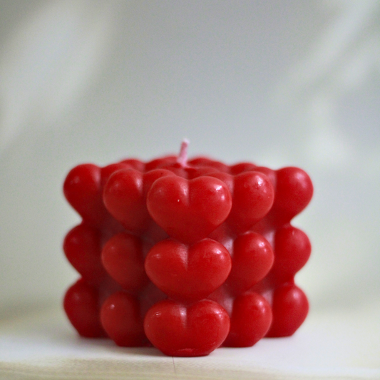 Bold Red Heart Pillar Bubble Candles | Luxury Gifting