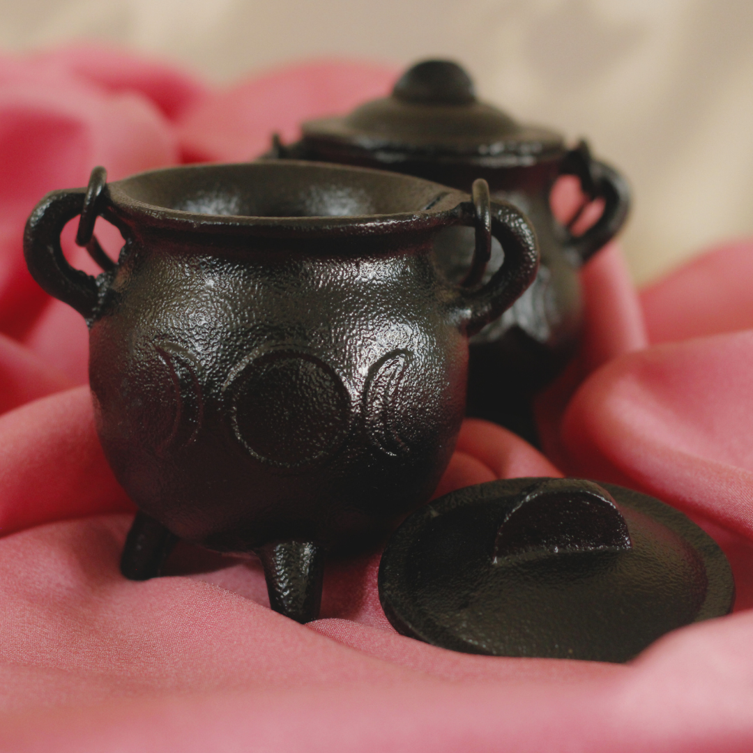 Triple Moon Goddess Cast Iron Cauldron | Perfect for Smudging, , Rituals, and Decor