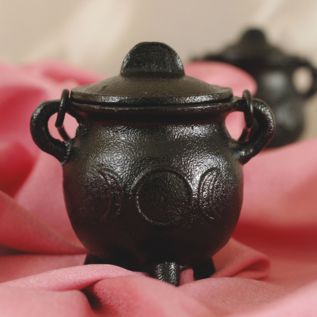 Triple Moon Goddess Cast Iron Cauldron | Perfect for Smudging, , Rituals, and Decor