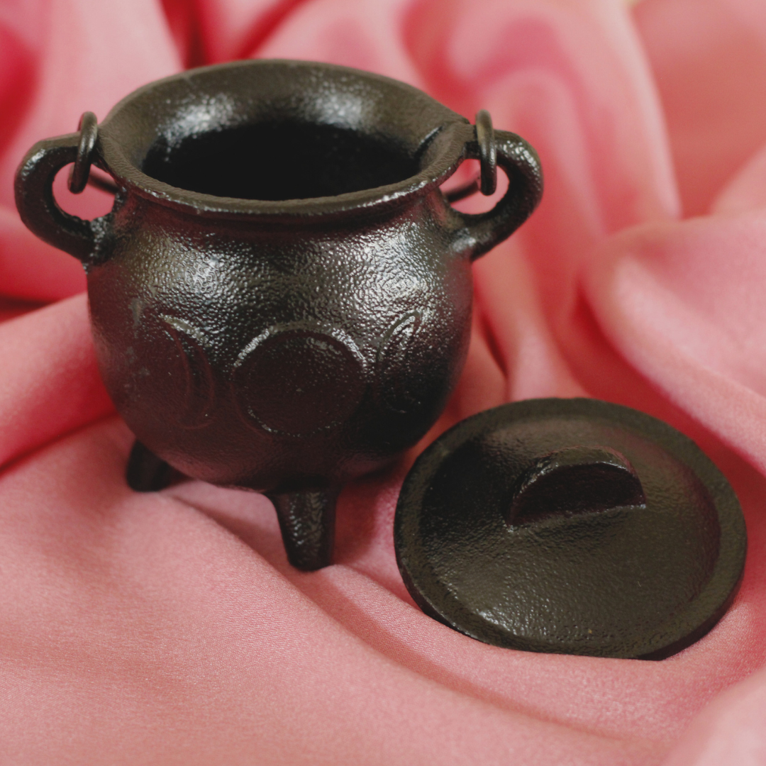 Triple Moon Goddess Cast Iron Cauldron | Perfect for Smudging, , Rituals, and Decor