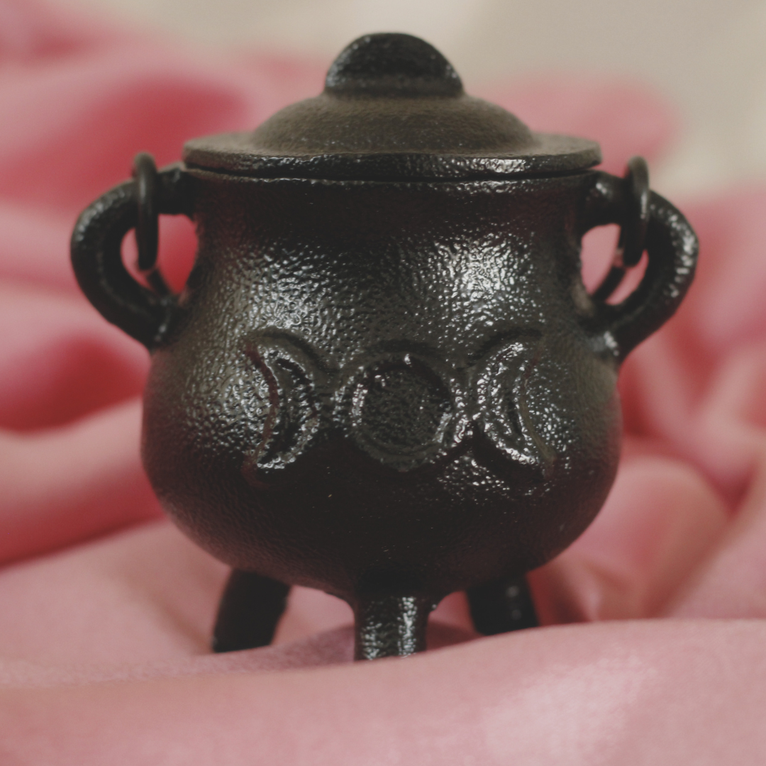 Triple Moon Goddess Cast Iron Cauldron | Perfect for Smudging, , Rituals, and Decor