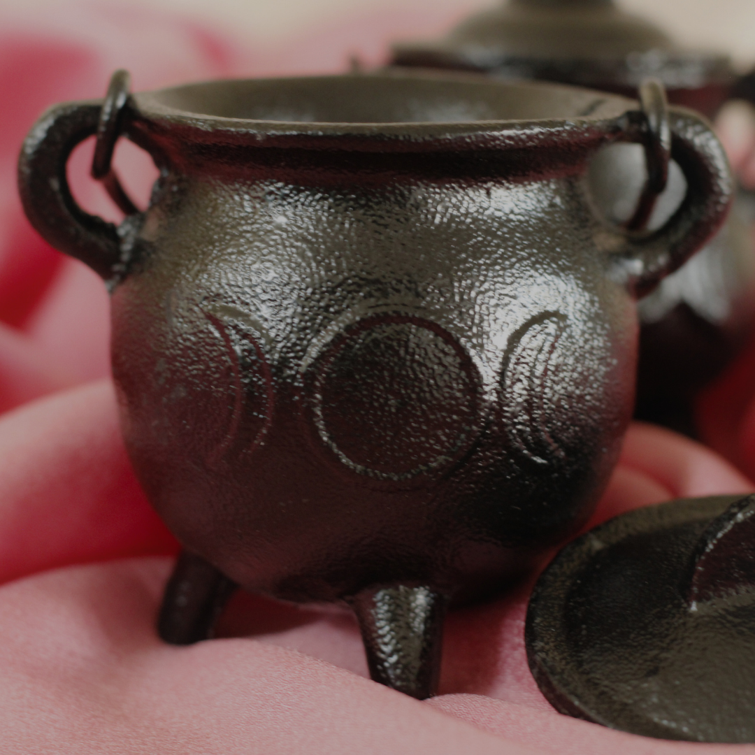 Triple Moon Goddess Cast Iron Cauldron | Perfect for Smudging, , Rituals, and Decor